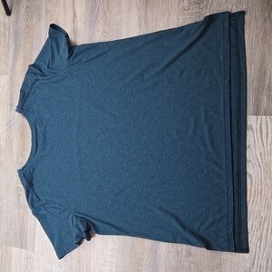 Sketchers XL women's athletic tee short sleeve tshirt black teal stripe soft